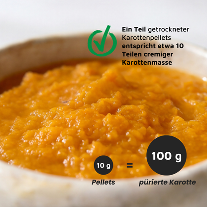 BALD VERFÜGBAR: OLEWO Karottenpellets -  100% Karottenpüree in wenigen Minuten