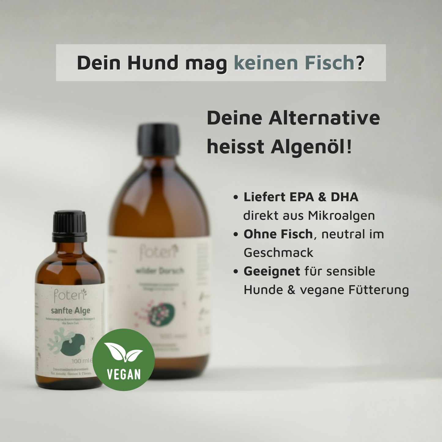 foten sanfte Alge – veganes Algenöl als Alternative für Hunde die keinen Fisch mögen
